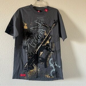 Kallusive Graphic T-shirt Men’s Large Gray Gold Unisex Street Wear Grunge Punk